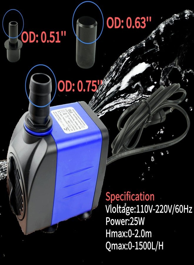 Conquerall CHA-1500 390GPH 1500L/H AC 110V Submersible Pump 25W Ultra Quiet Silent Pump 6.56 ft High Head for Large Fish Tanks, Ponds, Aquariums, Waterfalls, Outdoor Fountains, and Pet Water Fountains - Image 3